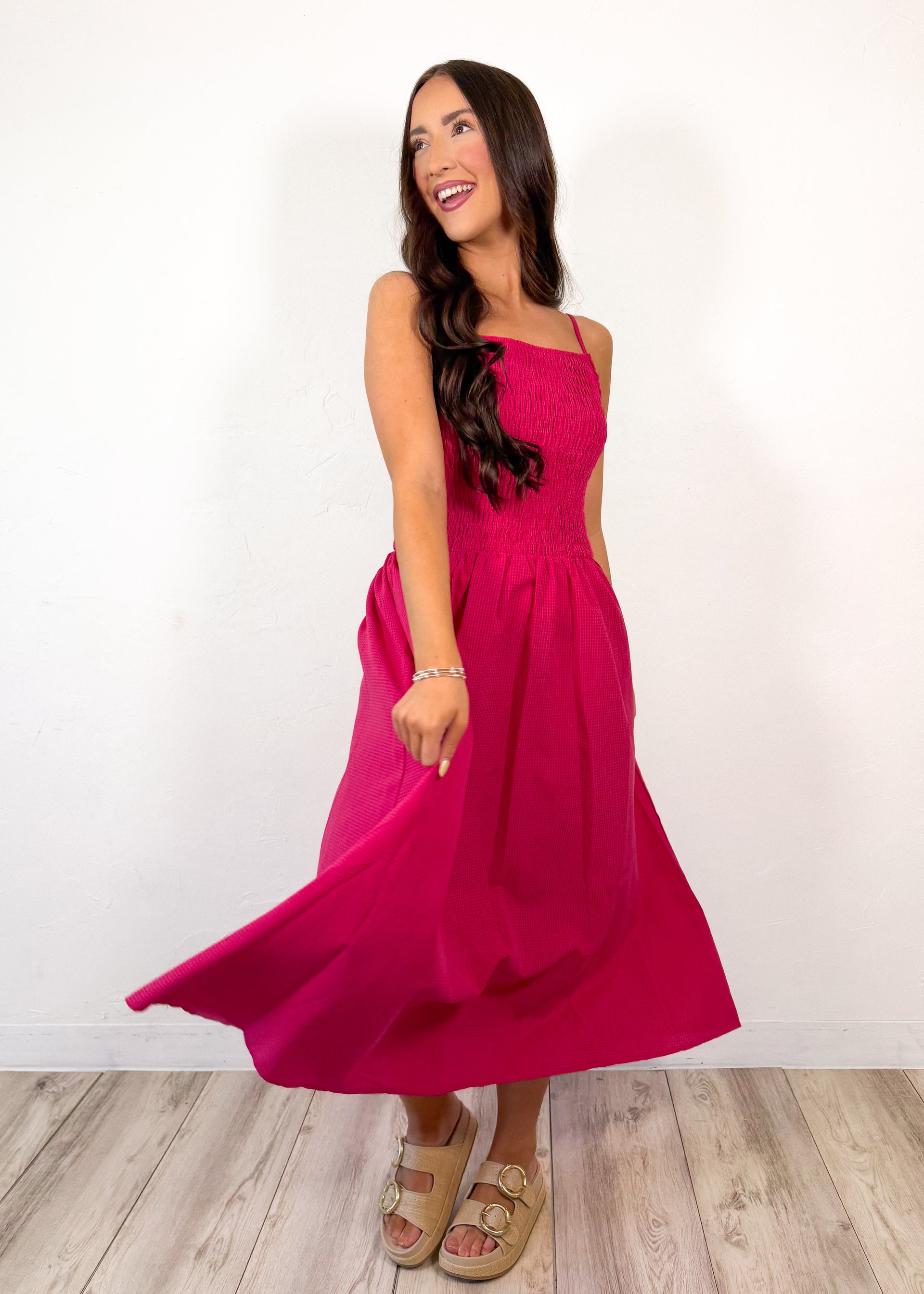 midi dress fuchsia Pink Peonie Midi Dress | Fuchsia