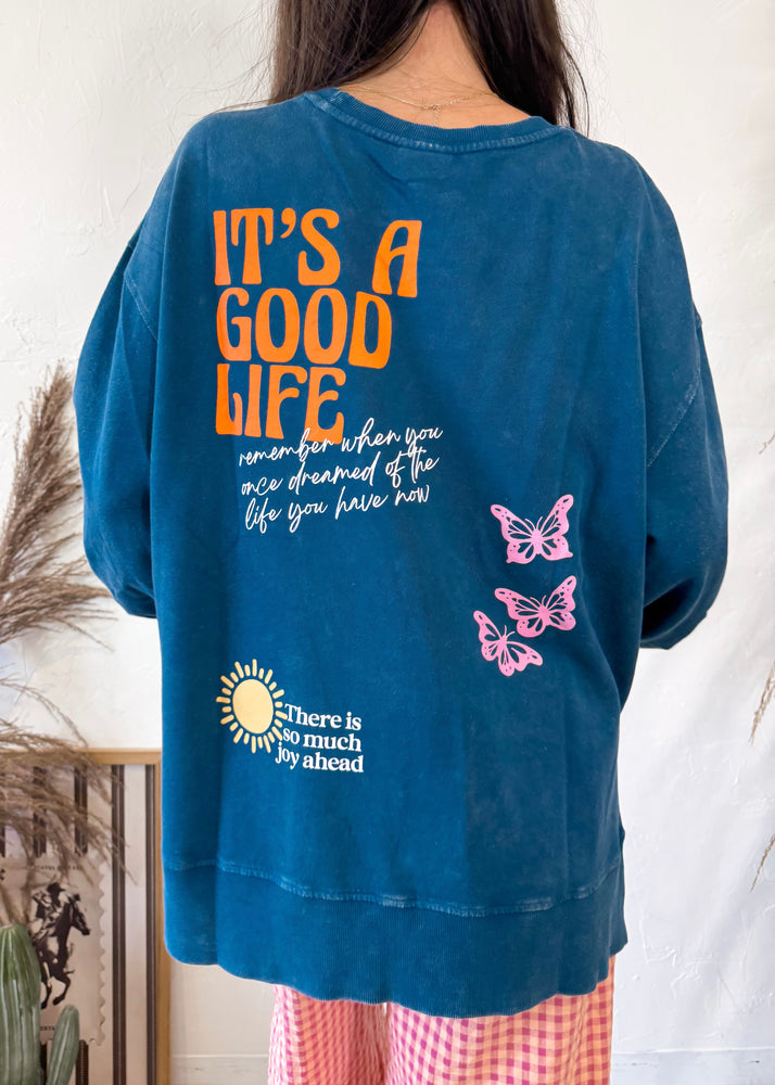 It's A Good Life - Mineral Wash Pullover (Deep Ocean)