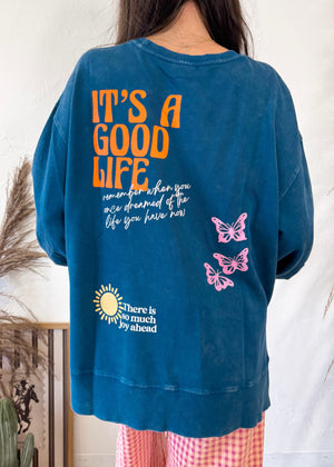 It's A Good Life - Mineral Wash Pullover (Deep Ocean)
