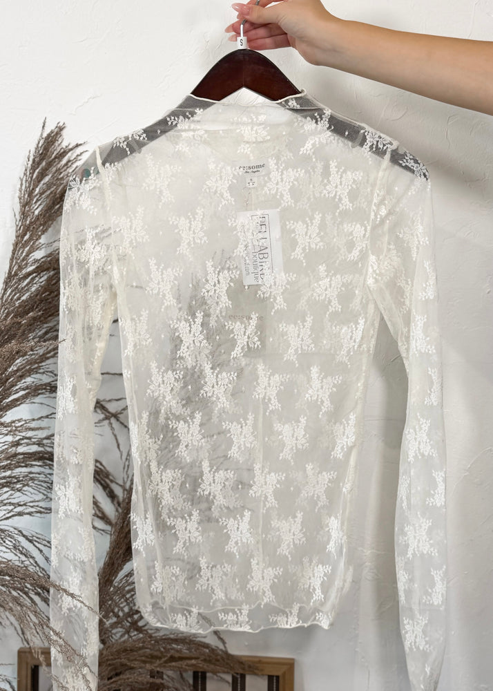 Here To Stay Lace Long Sleeve Top | Ivory