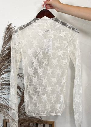 Here To Stay Lace Long Sleeve Top | Ivory