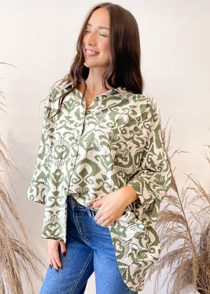 Mossy Meadow Button Up Top | Sage