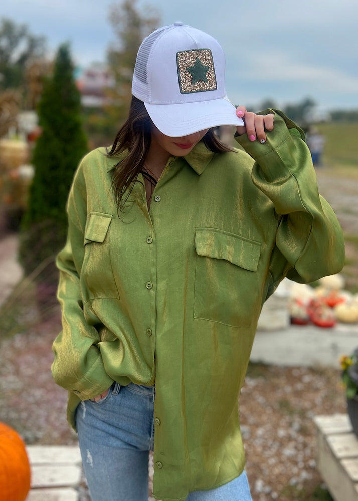 Reflective Two Tone Button Up | Green