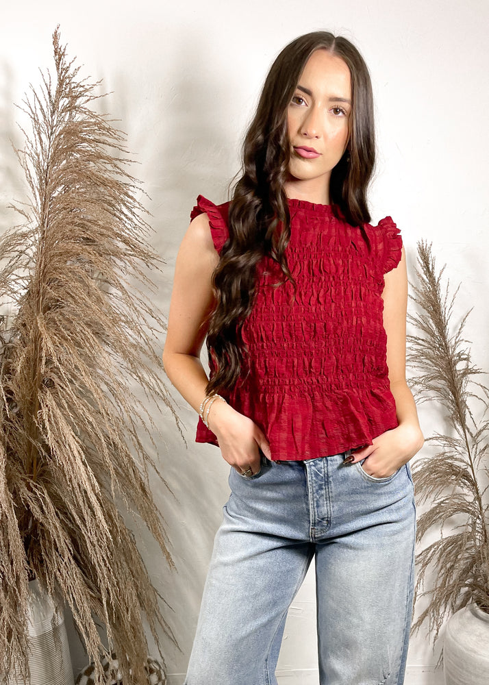 Cranberry Smocked Ruffle Tank | Burgundy