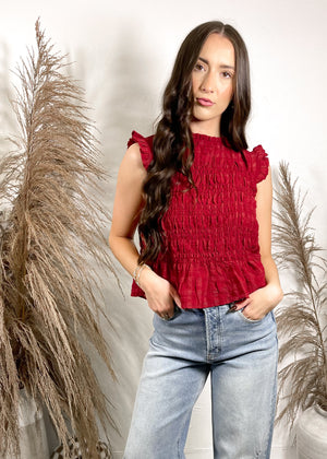 Cranberry Smocked Ruffle Tank | Burgundy