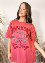 Livy Lu Arkansas Razorbacks Hogs Patches 25 Red Heavyweight Tee