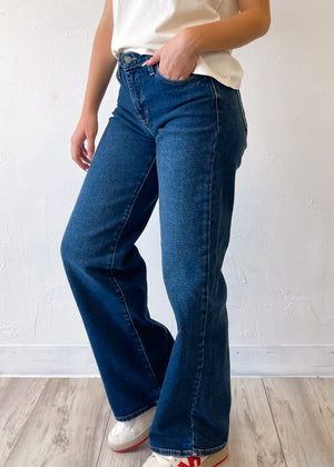 JBD Blair Mid Rise Slim Wide Leg Pant | Dark
