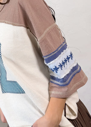 Vintage Varsity Waffle Knit T-Shirt | Oatmeal