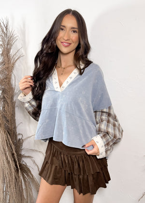 For Keeps Plaid/Floral Top | Denim