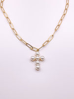 Haute Mess Jewelry Reversible Pearl Cross Necklace