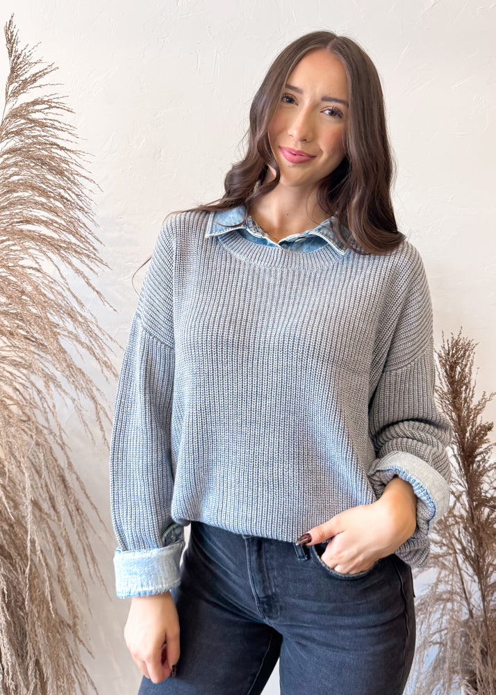 Vintage Havana Collared Cutie Sweater | Heather Grey