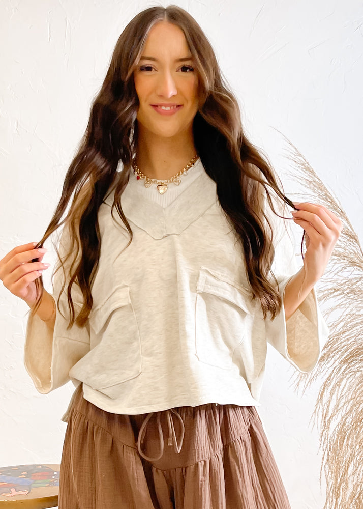 Take A Trip V-Neck Top | Oatmeal