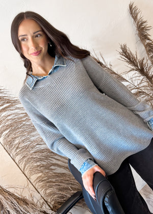 Vintage Havana Collared Cutie Sweater | Heather Grey