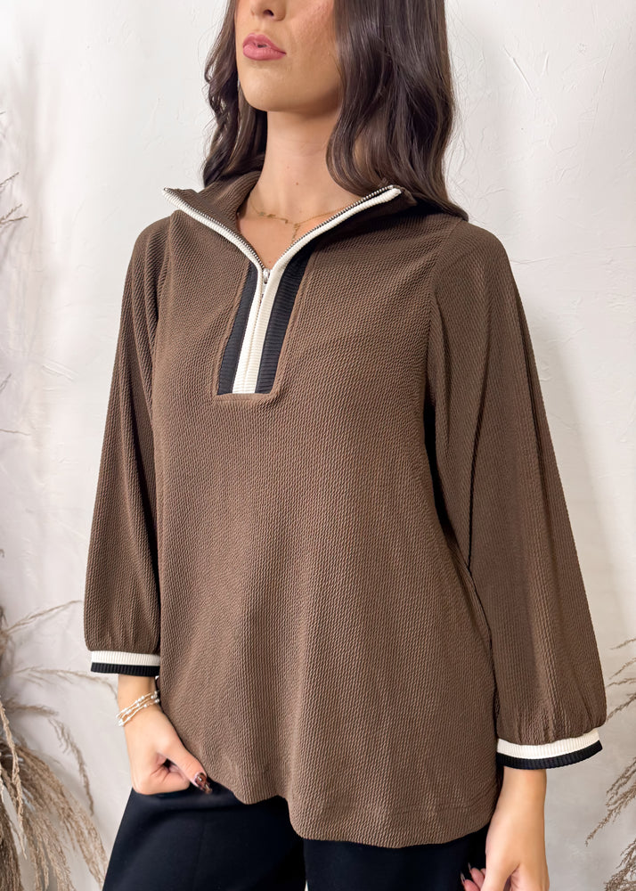 Toasty Chestnut Quarter Zip Top | Brown