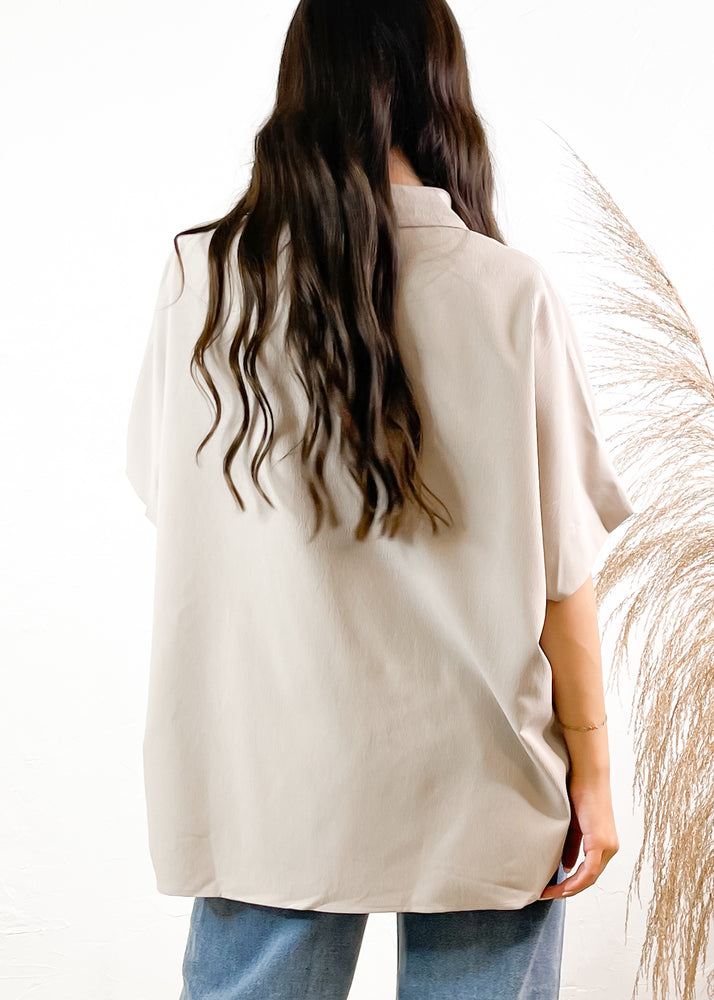 The Kamree Oversized Button Up Top | Taupe