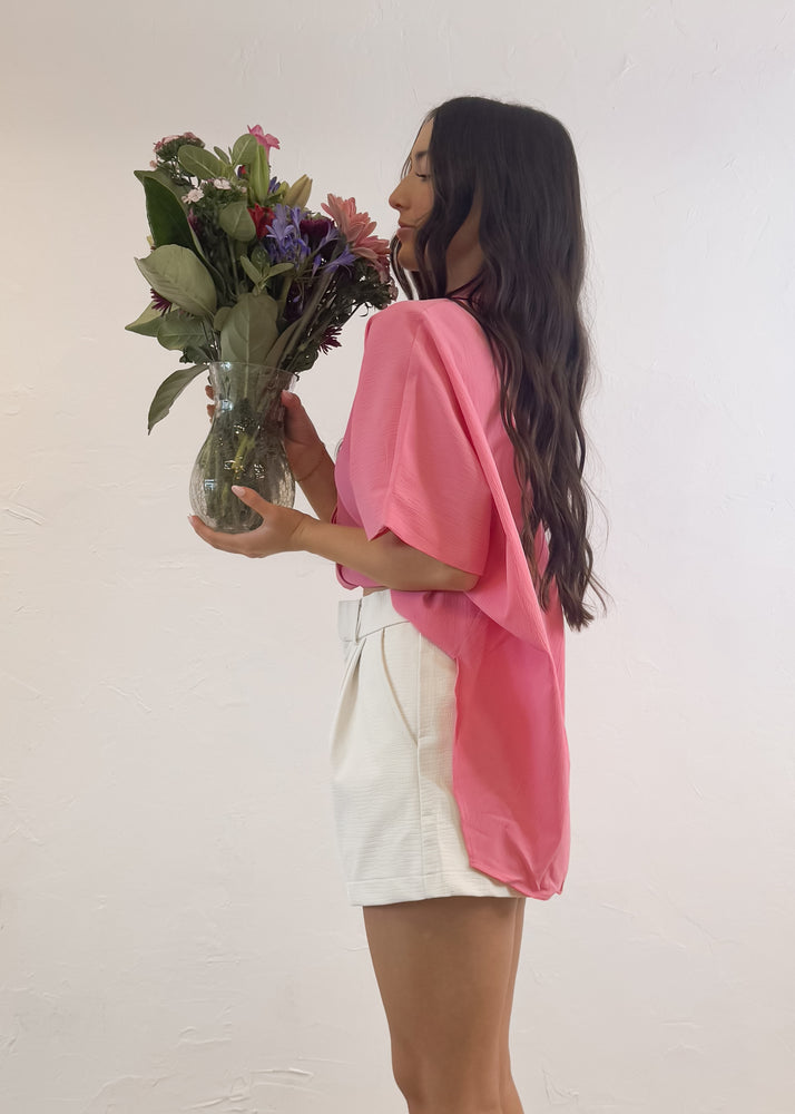 The Kamree Oversized Button Up Top | Pink