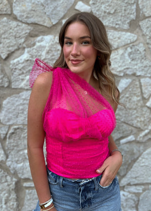 
            
                Load image into Gallery viewer, She&amp;#39;s All That Strapless Tie Top | Hot Pink
            
        