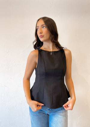 Noir Belle Peplum Bow Top | Black