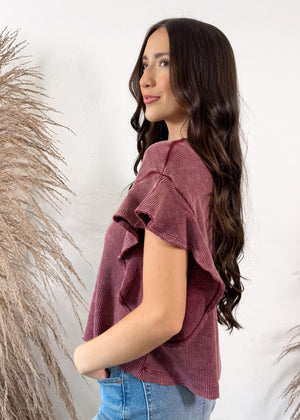 Applewood Waffle Knit Crop Top | Wine