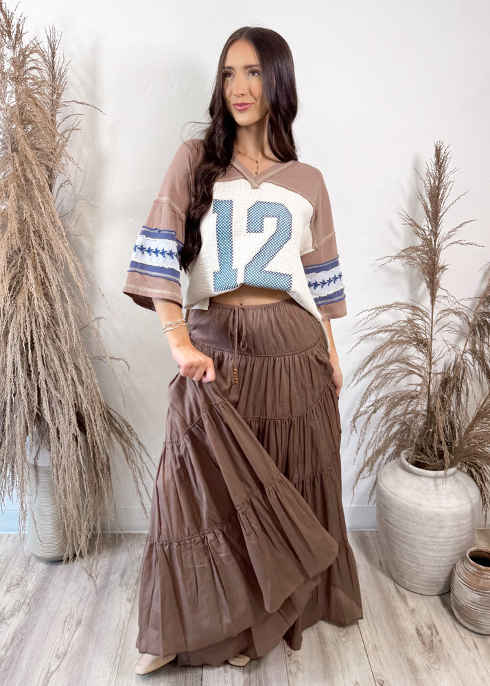 Vintage Varsity Waffle Knit T-Shirt | Oatmeal