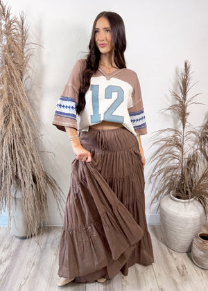 Vintage Varsity Waffle Knit T-Shirt | Oatmeal