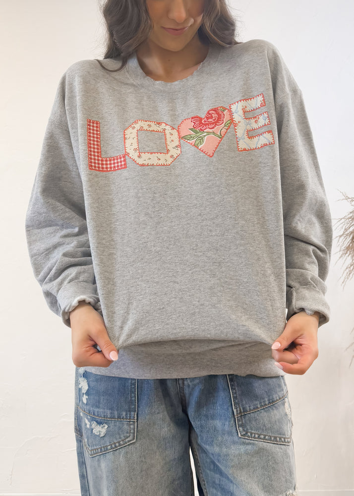 Livy Lu Love Quilt Print Sweatshirt | Gray