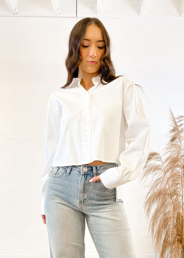 Velvet Heart Lilith Cropped Button Up Top | White