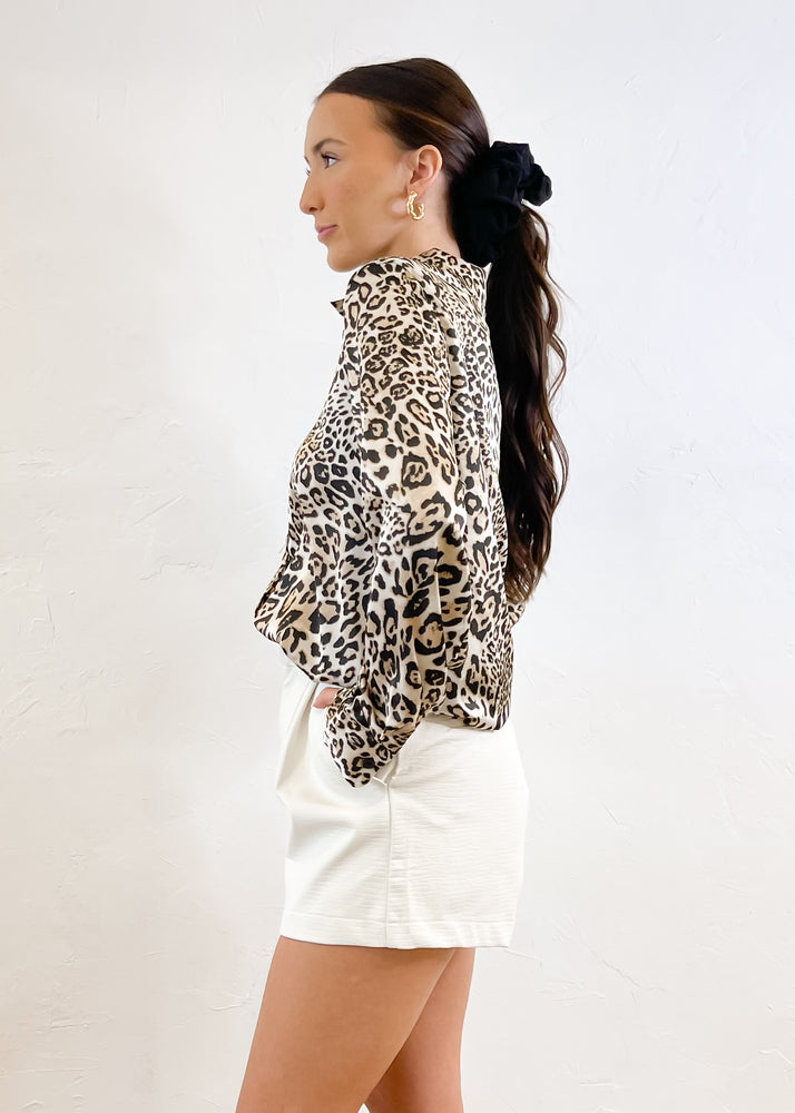 Miss Extra Satin Button Up Blouse | Leopard