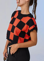 Keeping Score Checkered Knit Top | Black & Orange