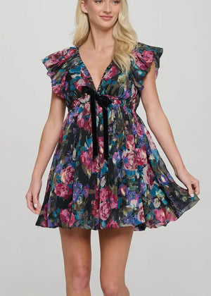 Meet Me In Santorini Secret Garden Bow Mini Dress | Black