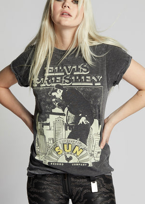 Recycled Karma Sun Record Elvis Presley Skyline Tee | Black