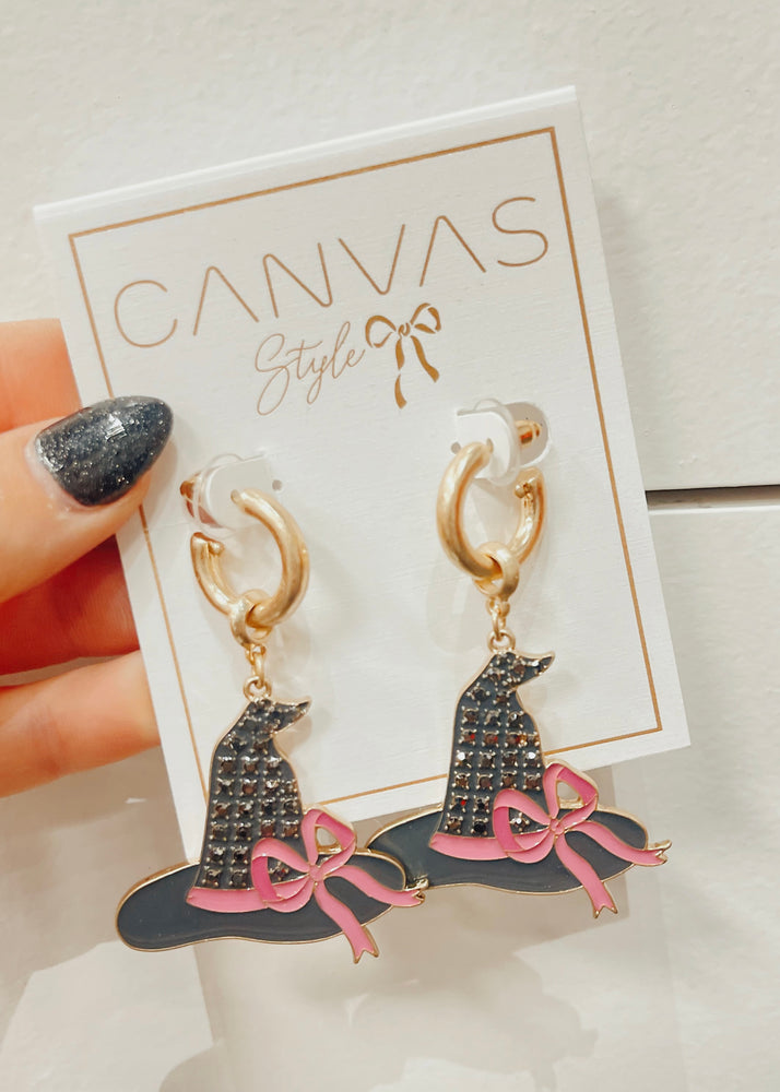 
            
                Load image into Gallery viewer, Canvas Enamel Earrings | Witch Hat
            
        