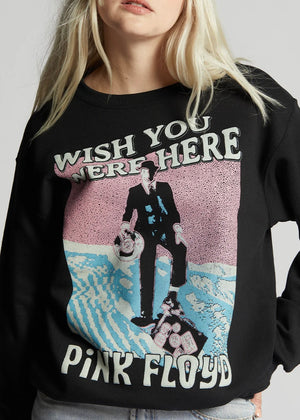 Recycled Karma Pink Floyd Wish You Were Here Fitted Sweatshirt | Black