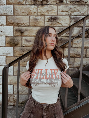 Livy Lu Willie Nelson Micro Cropped Tee | Off White