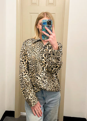 Miss Extra Satin Button Up Blouse | Leopard