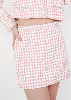 Aureum Houndstooth Tweed Skirt | PINK