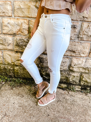 
            
                Load image into Gallery viewer, Kan Can Can&amp;#39;t Stop White Distressed Skinny Jeans
            
        