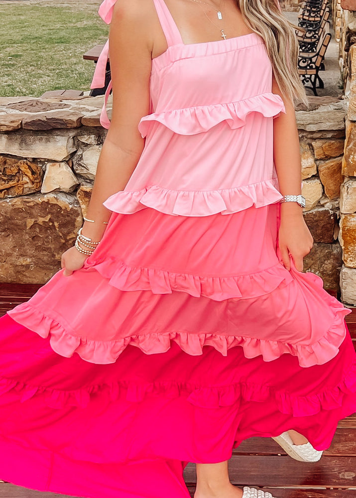 
            
                Load image into Gallery viewer, Blushing Maxi Blushing Tiered Dress | Pink Combo
            
        