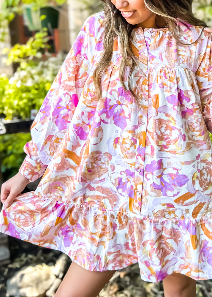 
            
                Load image into Gallery viewer, MOODIE Watercolor Flora Tunic Dress l Orange
            
        