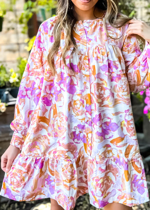 
            
                Load image into Gallery viewer, MOODIE Watercolor Flora Tunic Dress l Orange
            
        