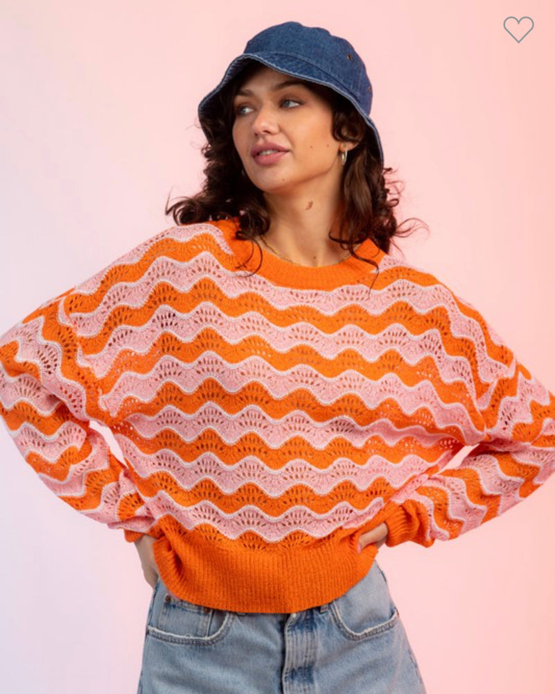 
            
                Load image into Gallery viewer, Long Sleeve Wavy Summer Sweater | Orange/Pink
            
        